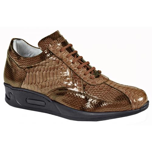 Mauri "Aquarium" M788 Brown Combo Glazed Python Snakeskin Print Design Leather Sneakers